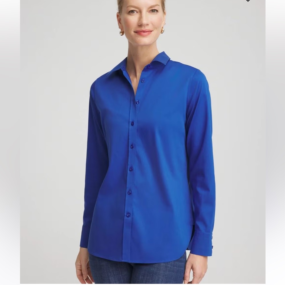 Chico's No Iron Royal Blue Button-Down Shirt 0 (4/6)